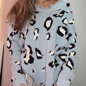 blue cheetah print off the shoulder sweater!!